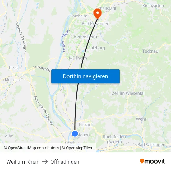 Weil am Rhein to Offnadingen map