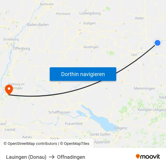 Lauingen (Donau) to Offnadingen map