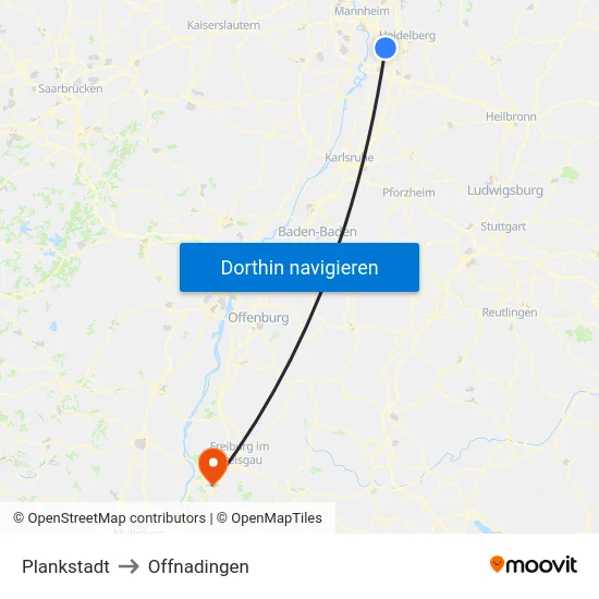 Plankstadt to Offnadingen map