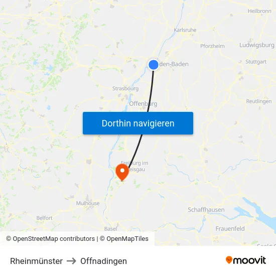 Rheinmünster to Offnadingen map