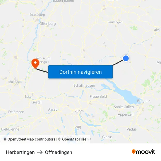 Herbertingen to Offnadingen map