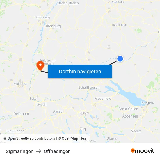 Sigmaringen to Offnadingen map