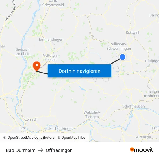Bad Dürrheim to Offnadingen map