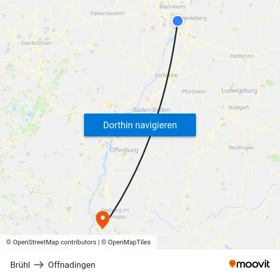 Brühl to Offnadingen map