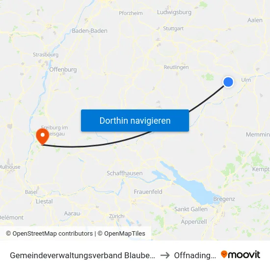 Gemeindeverwaltungsverband Blaubeuren to Offnadingen map