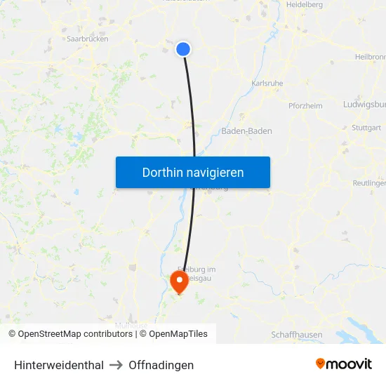 Hinterweidenthal to Offnadingen map