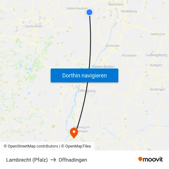 Lambrecht (Pfalz) to Offnadingen map