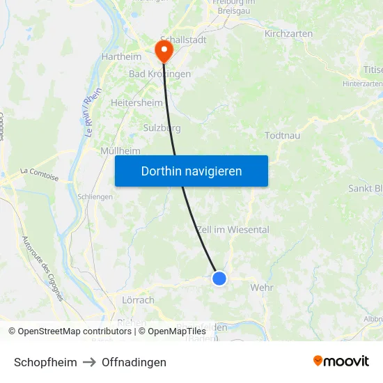 Schopfheim to Offnadingen map