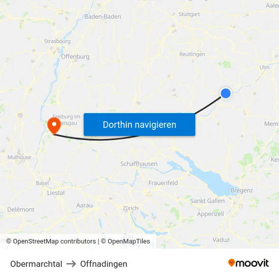 Obermarchtal to Offnadingen map