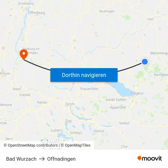 Bad Wurzach to Offnadingen map