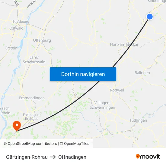 Gärtringen-Rohrau to Offnadingen map