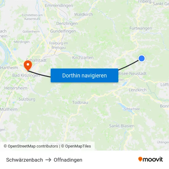Schwärzenbach to Offnadingen map