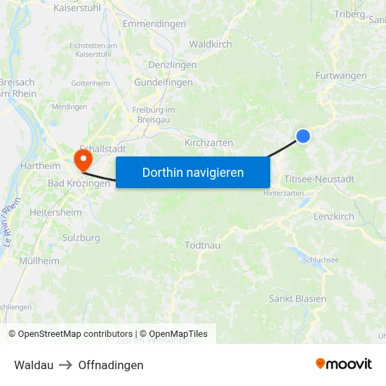 Waldau to Offnadingen map