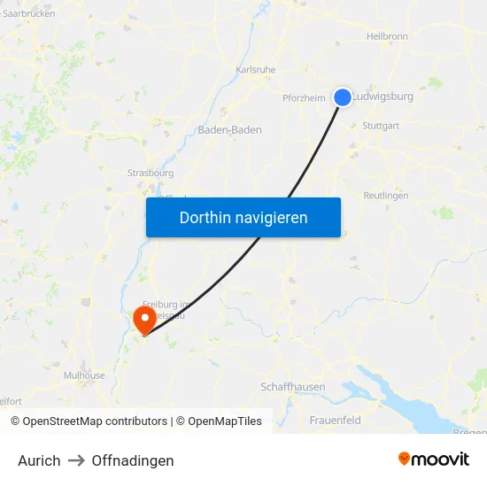 Aurich to Offnadingen map