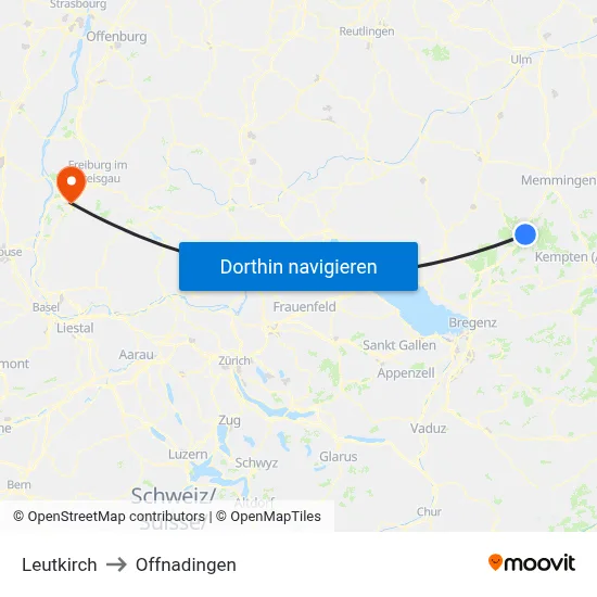 Leutkirch to Offnadingen map