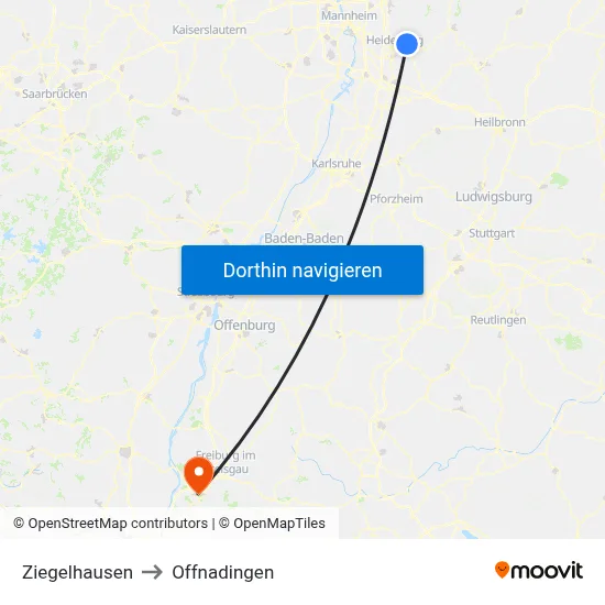 Ziegelhausen to Offnadingen map