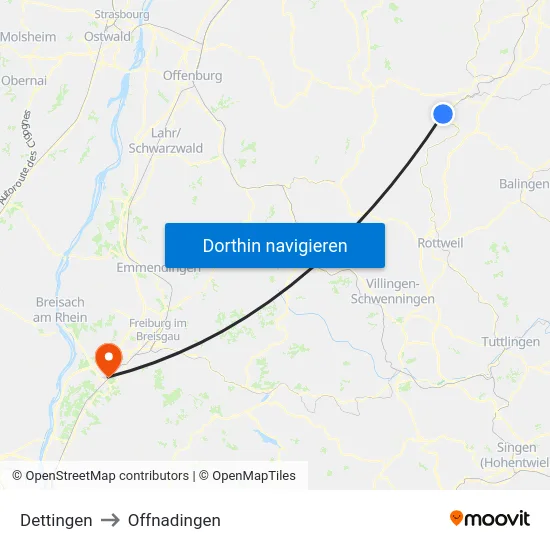 Dettingen to Offnadingen map