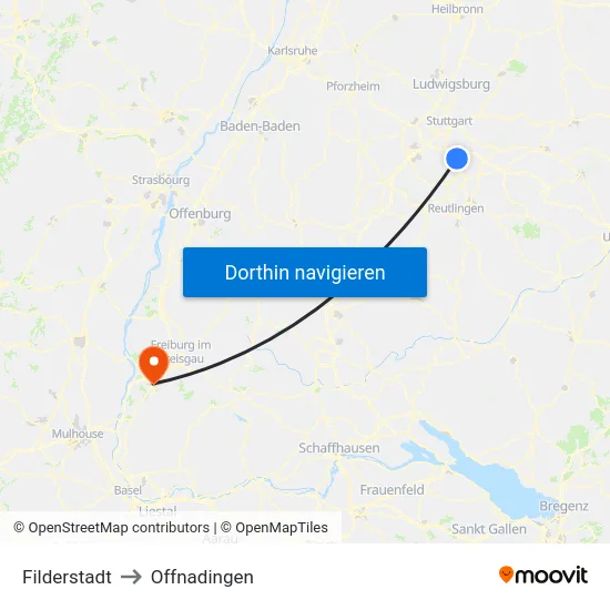Filderstadt to Offnadingen map