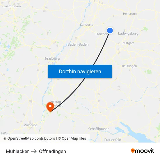 Mühlacker to Offnadingen map