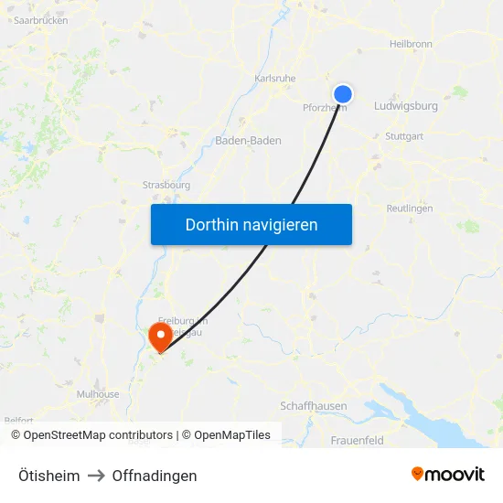 Ötisheim to Offnadingen map