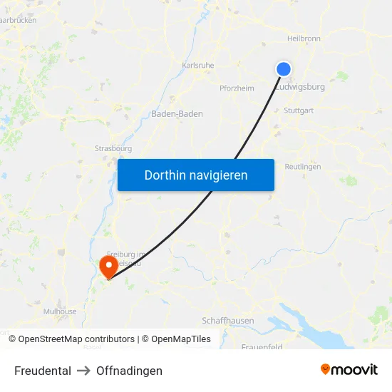 Freudental to Offnadingen map