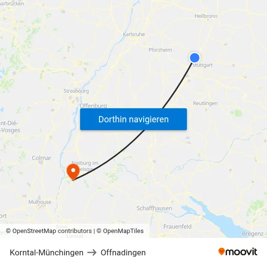 Korntal-Münchingen to Offnadingen map