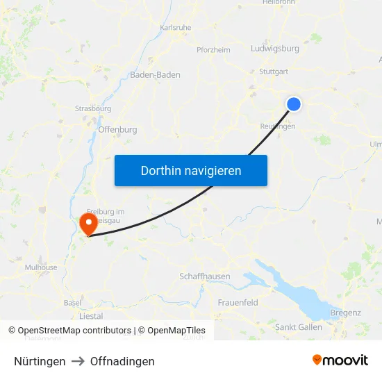 Nürtingen to Offnadingen map