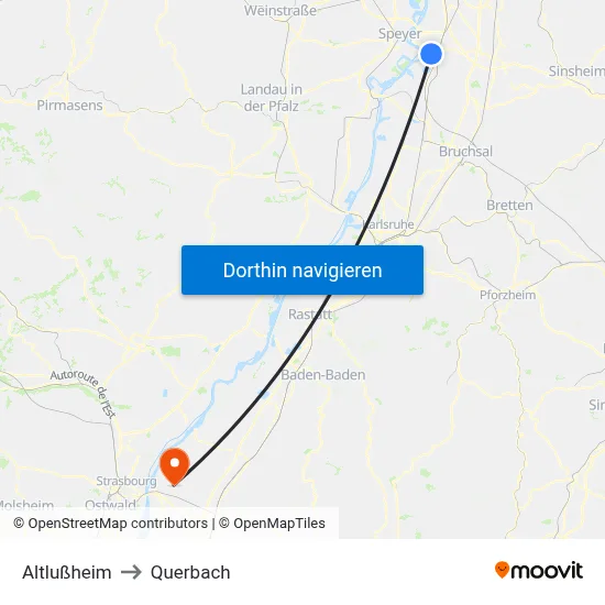 Altlußheim to Querbach map