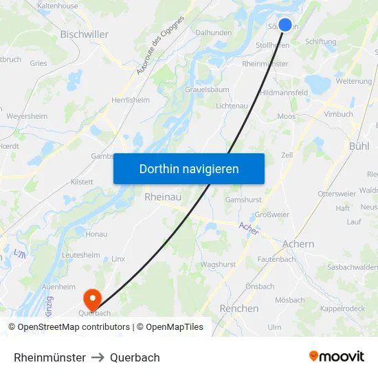Rheinmünster to Querbach map
