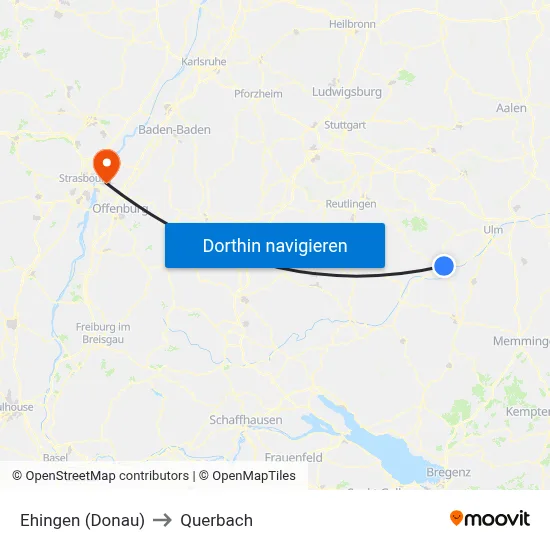 Ehingen (Donau) to Querbach map