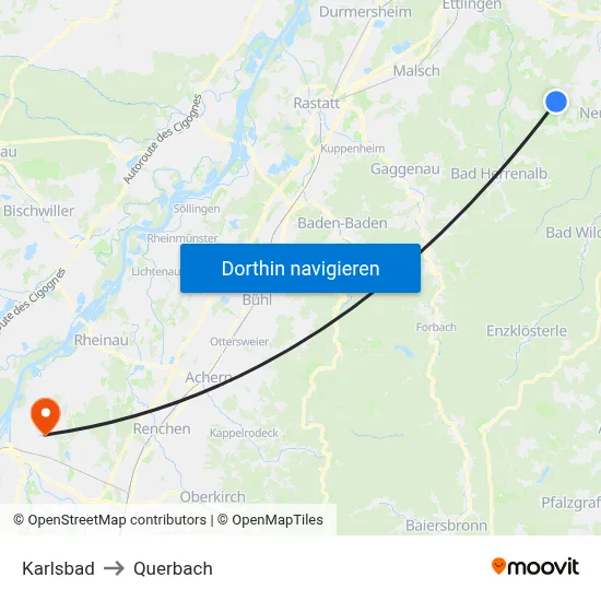 Karlsbad to Querbach map