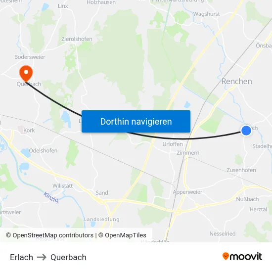 Erlach to Querbach map