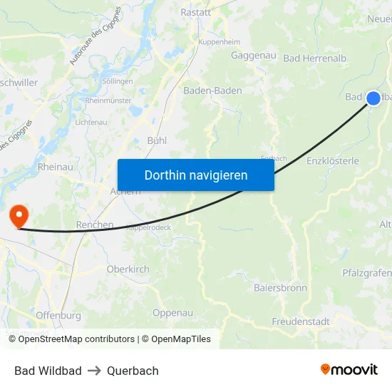 Bad Wildbad to Querbach map