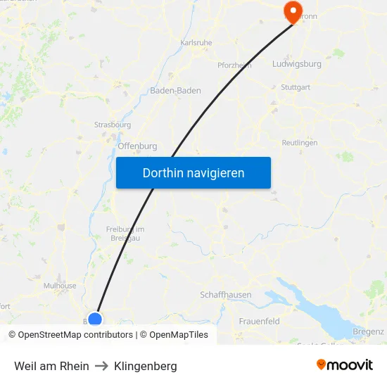 Weil am Rhein to Klingenberg map
