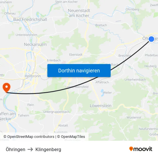 Öhringen to Klingenberg map
