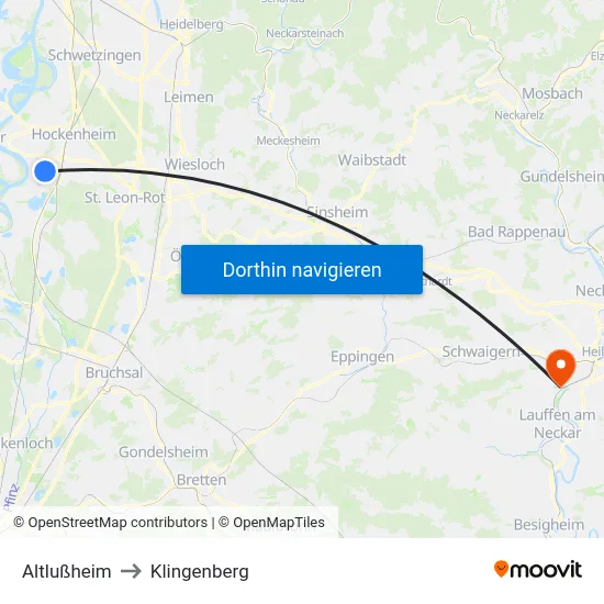 Altlußheim to Klingenberg map