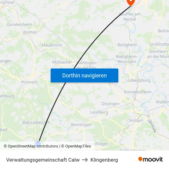 Verwaltungsgemeinschaft Calw to Klingenberg map