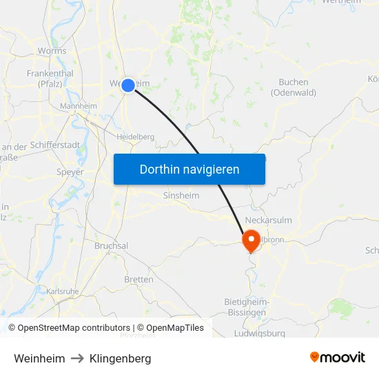 Weinheim to Klingenberg map