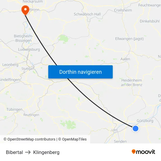 Bibertal to Klingenberg map