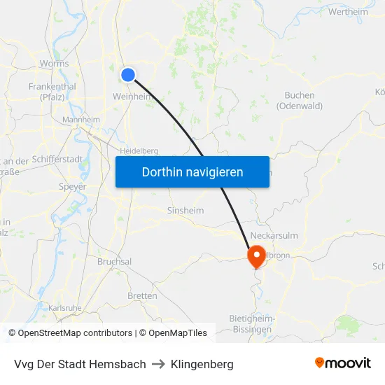 Vvg Der Stadt Hemsbach to Klingenberg map