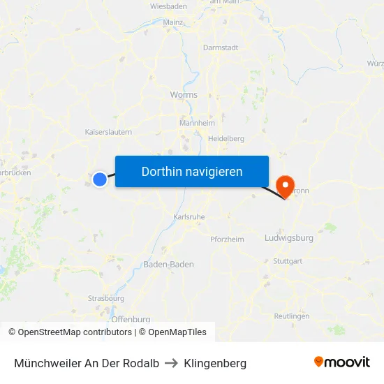 Münchweiler An Der Rodalb to Klingenberg map