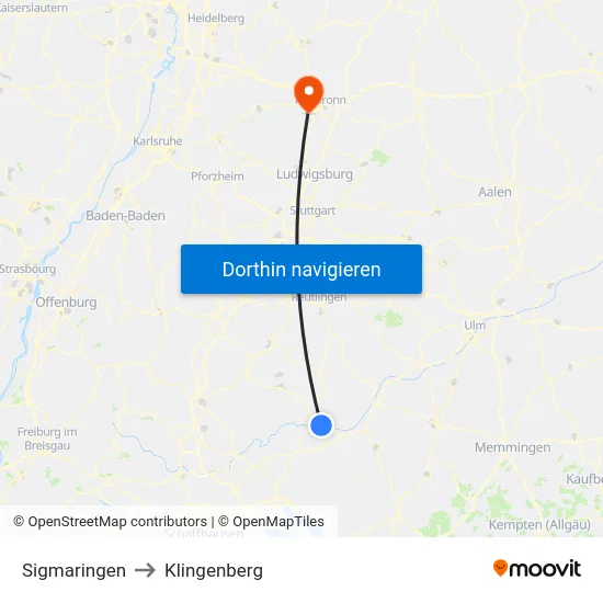 Sigmaringen to Klingenberg map