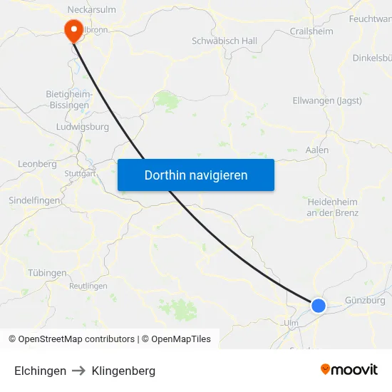 Elchingen to Klingenberg map