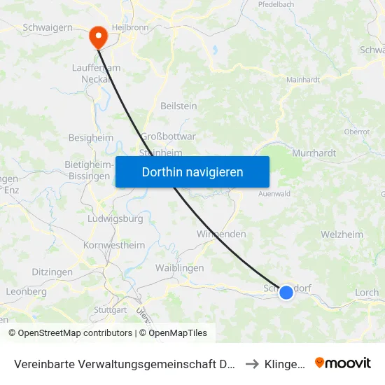 Vereinbarte Verwaltungsgemeinschaft Der Stadt Schorndorf to Klingenberg map