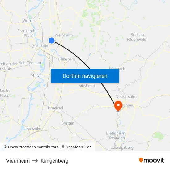 Viernheim to Klingenberg map