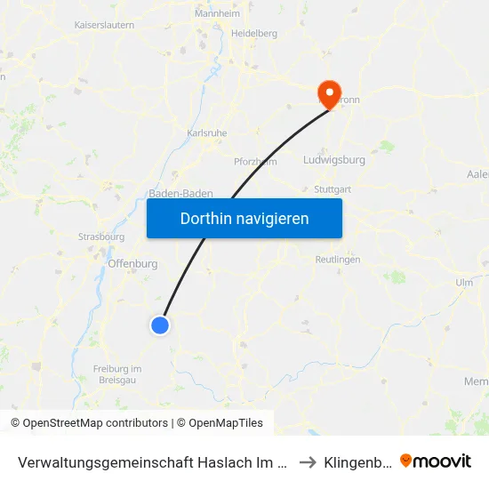 Verwaltungsgemeinschaft Haslach Im Kinzigtal to Klingenberg map