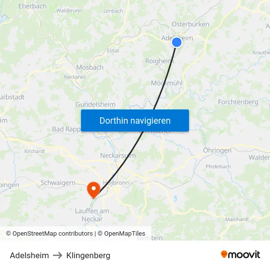 Adelsheim to Klingenberg map