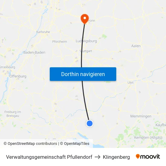 Verwaltungsgemeinschaft Pfullendorf to Klingenberg map