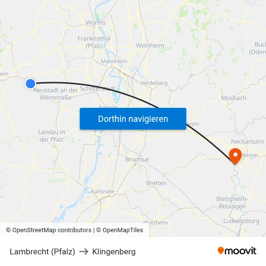 Lambrecht (Pfalz) to Klingenberg map