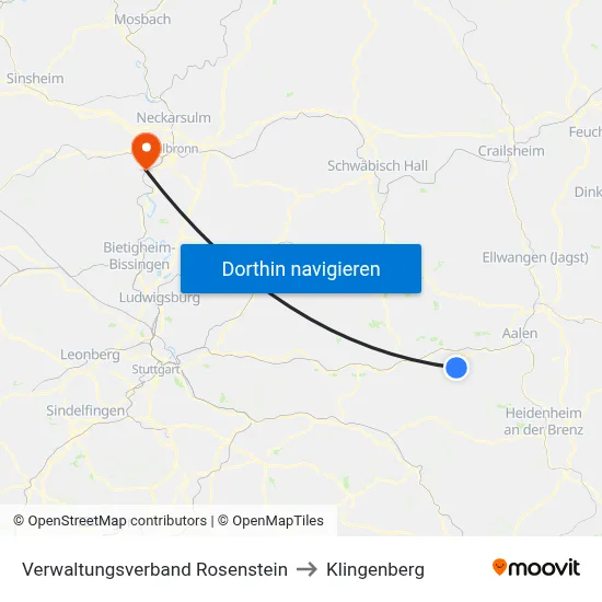 Verwaltungsverband Rosenstein to Klingenberg map